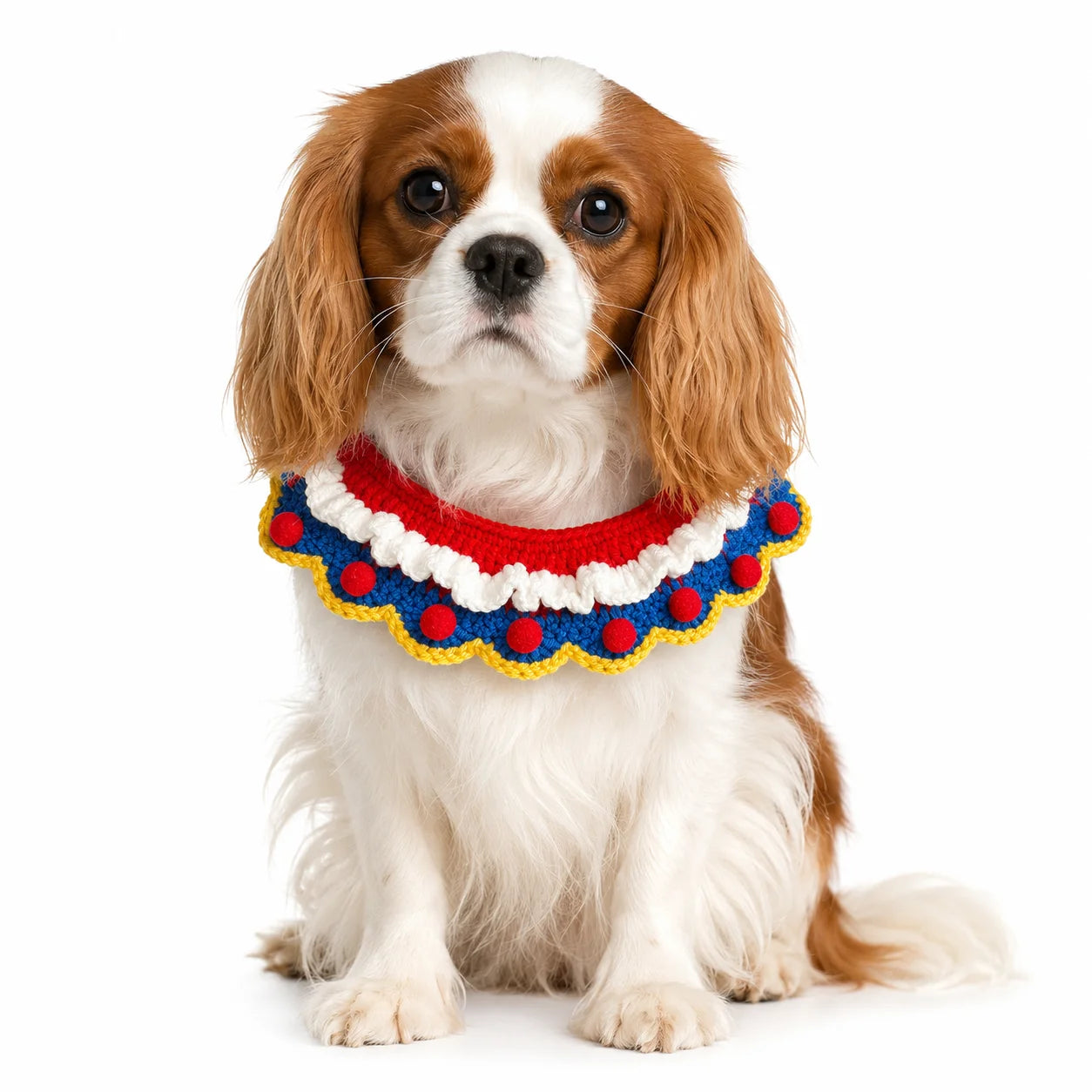 Handmade Fairy Tale Princess Bib (Pom-Poms) | Artisan Knit Pet Collar