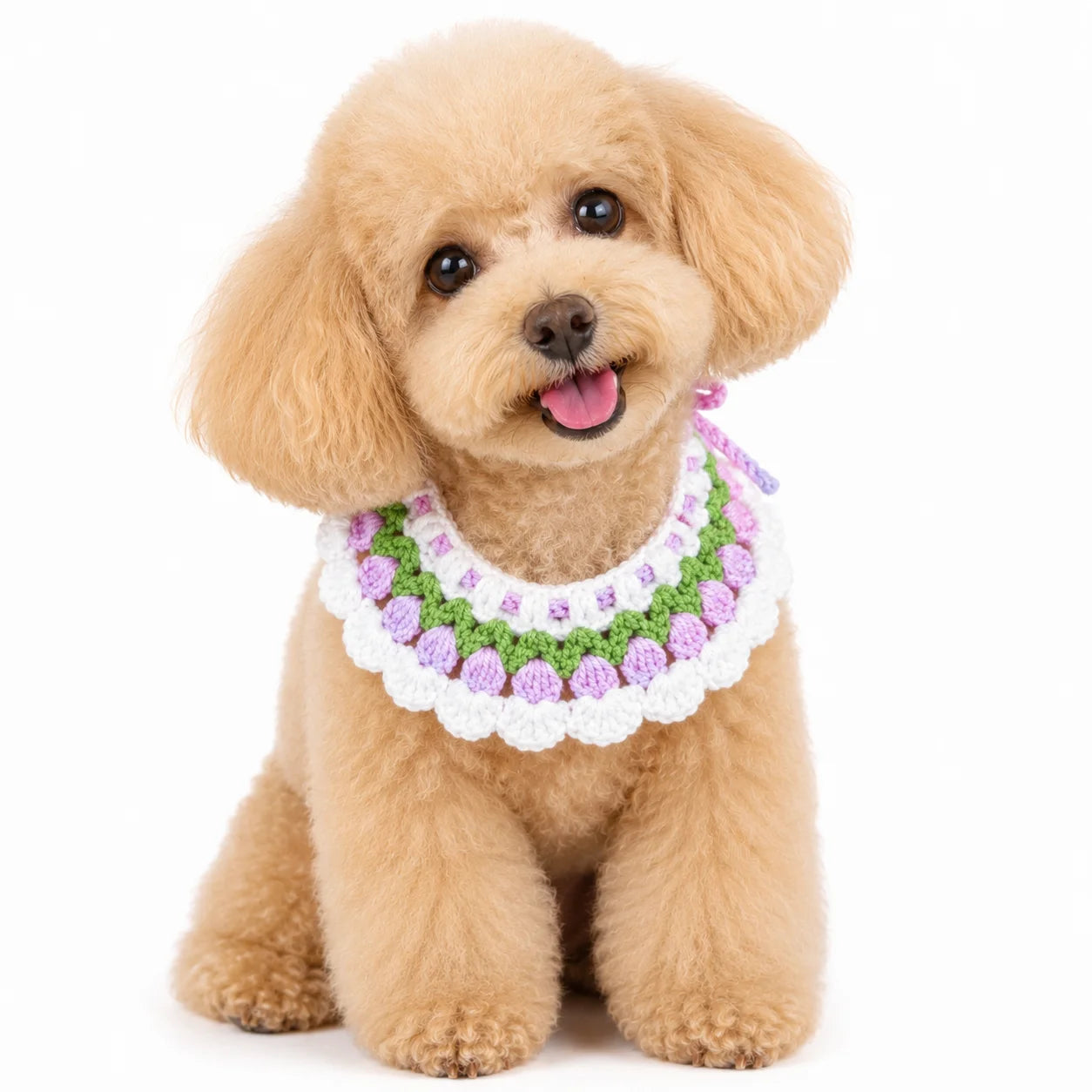 Handmade Purple Tulip Pet Bib | Artisan Knit Flower Collar