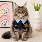 Small dog wearing police-inspired formal pet bib collar costume