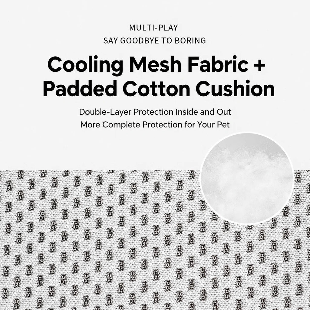 Closeup of cooling mesh fabric and padded cotton cushion on the inner side of dog front leg protectors
