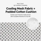 Closeup of cooling mesh fabric and padded cotton cushion on the inner side of dog front leg protectors