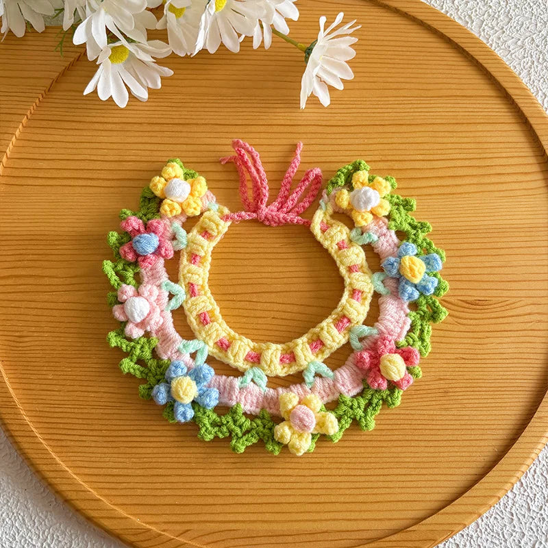 Handmade Flourishing Garden Floral Pet Bib | Artisan Knit Collar
