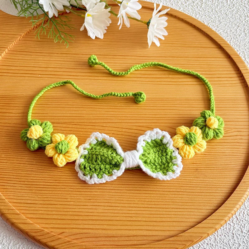 Spring Green Hand-Crocheted Pet Collar