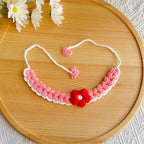 Pink Crochet Flower Pet Collar flat