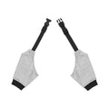 Overhead view of two gray dog elbow and knee protectors with adjustable black straps on a clean white background