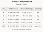 Product information table for police pet costume showing neck circumference and weight