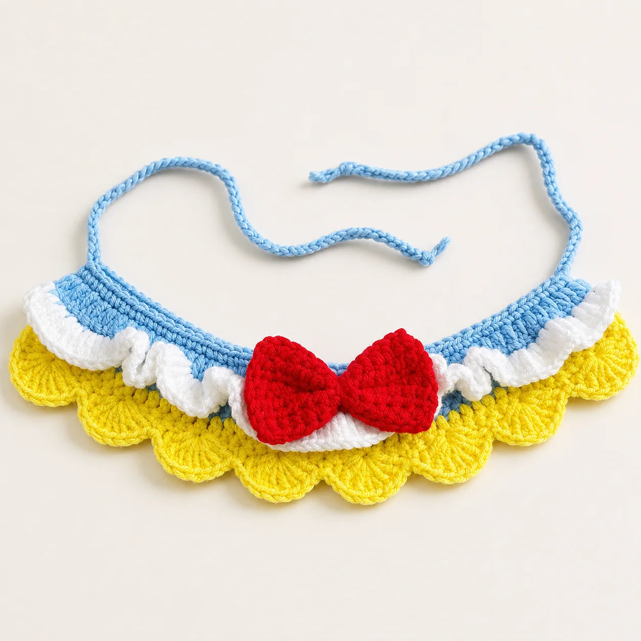 Handmade Fairy Tale Princess Bib (Red Bow) | Artisan Knit Pet Collar