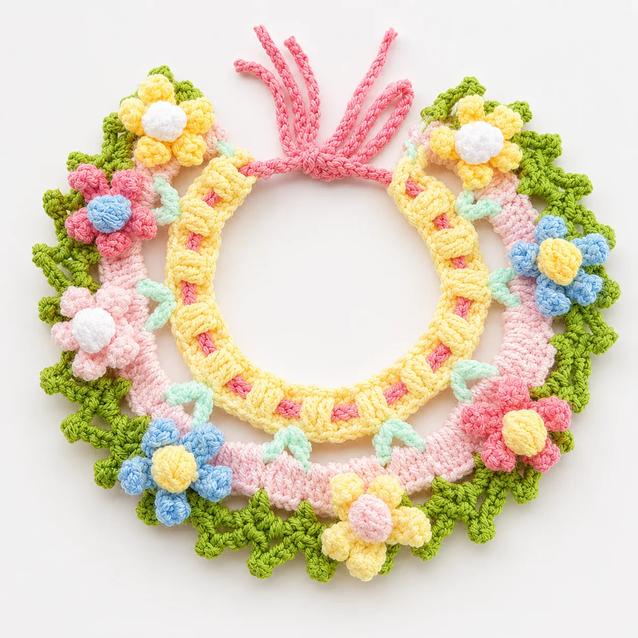 Handmade Flourishing Garden Floral Pet Bib | Artisan Knit Collar