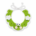 Green frog flower knit pet collar on white background