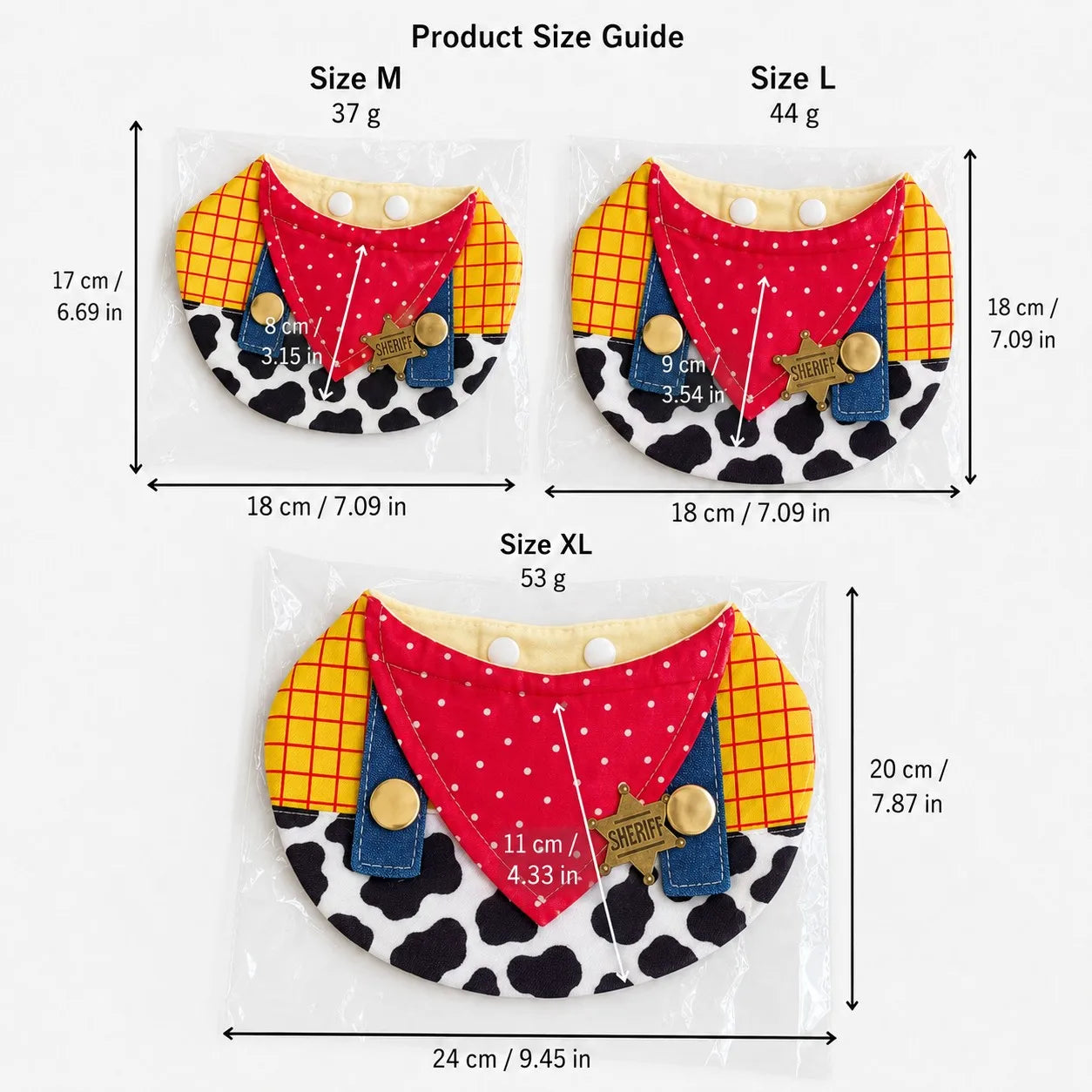Western Cowboy Sheriff Pet Costume Collar - Product Dimensions