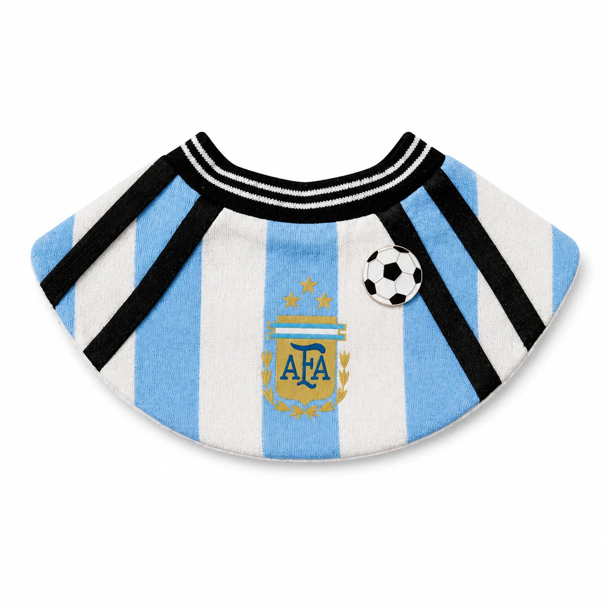 Argentina-inspired soccer pet bib bandana on a clean white background