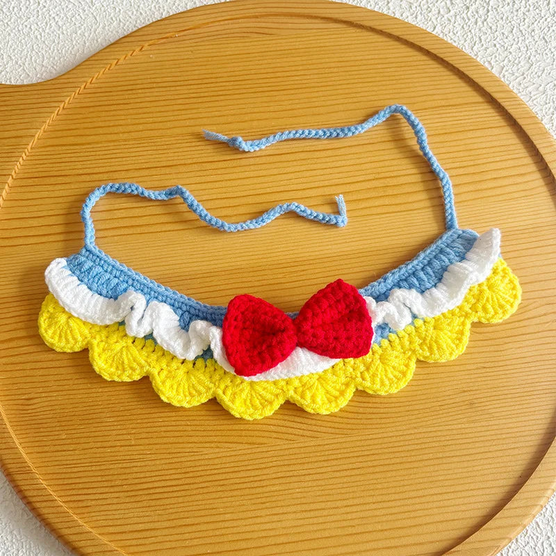 Handmade Fairy Tale Princess Bib (Red Bow) | Artisan Knit Pet Collar