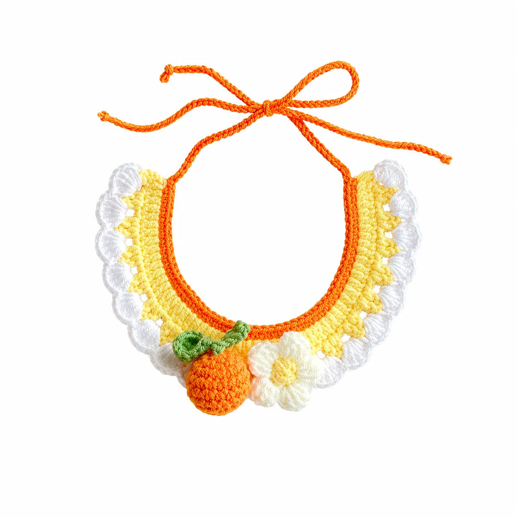 Handmade orange fruit knit pet collar for small dogs and cats
