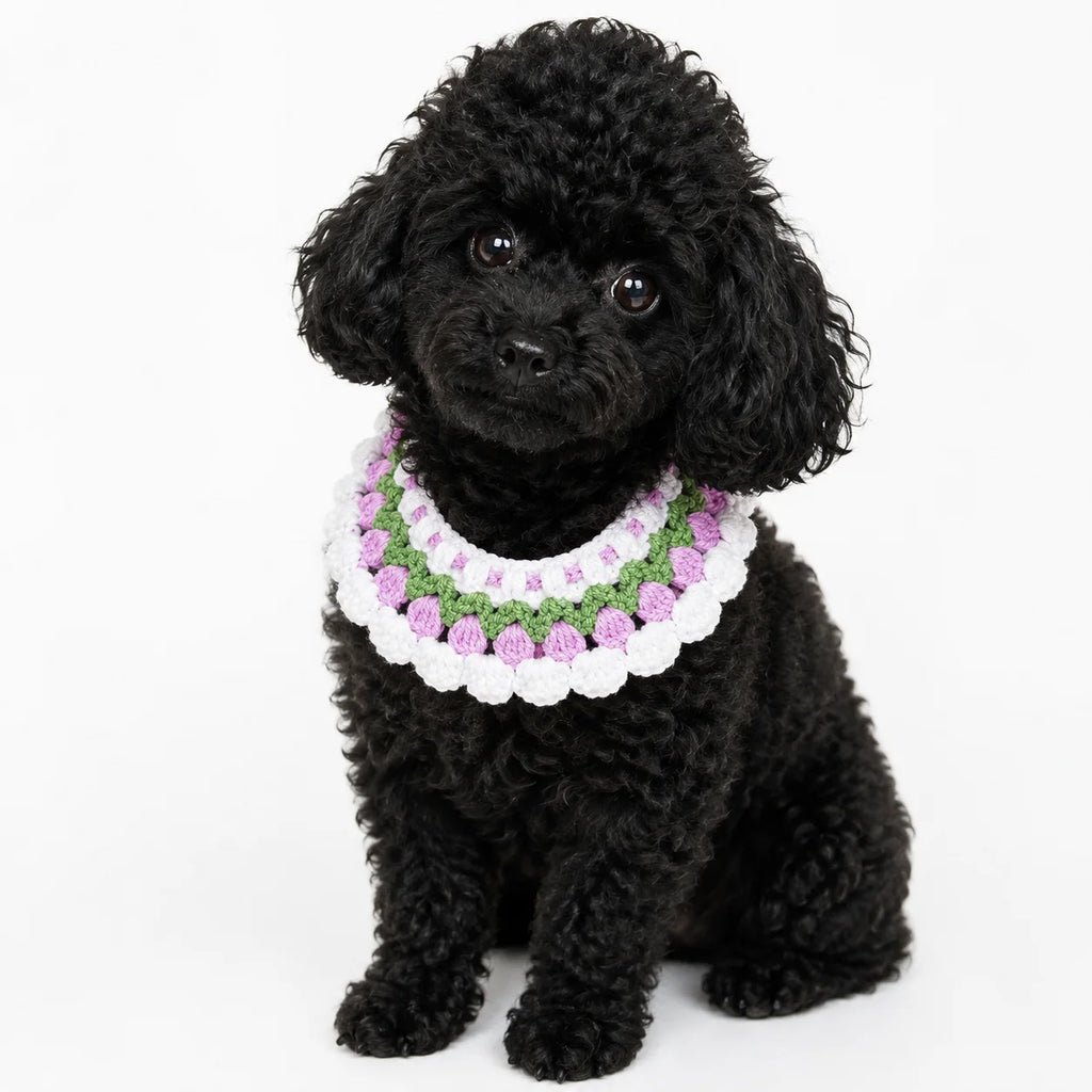 Handmade Purple Tulip Pet Bib | Artisan Knit Flower Collar