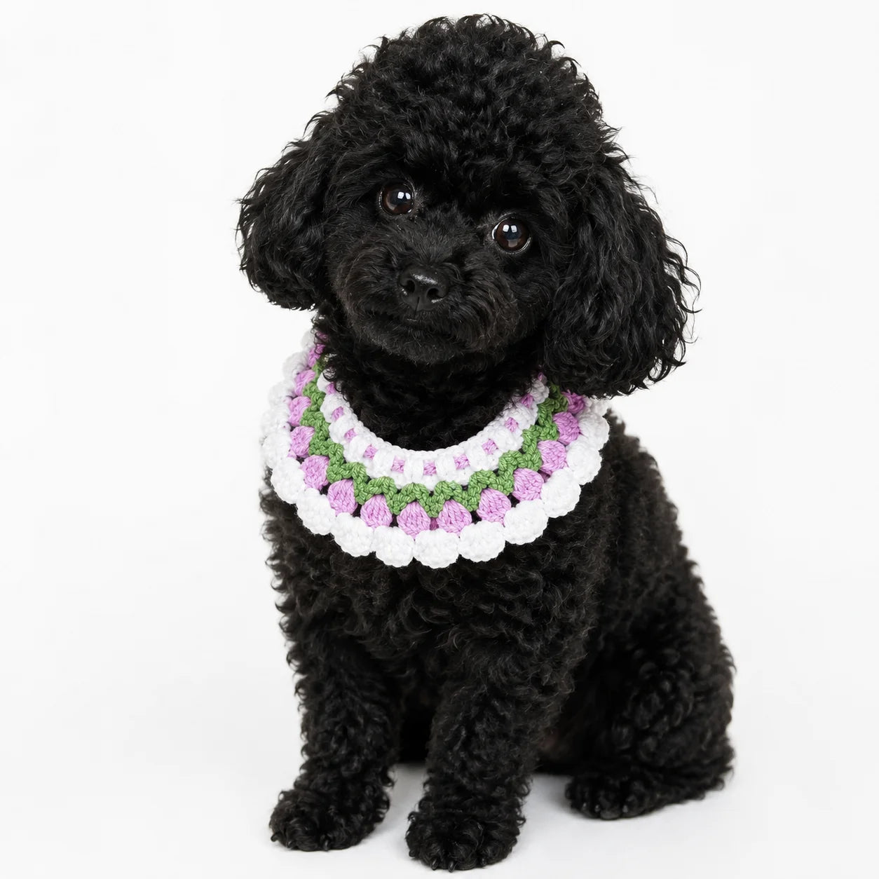 Handmade Purple Tulip Pet Bib | Artisan Knit Flower Collar