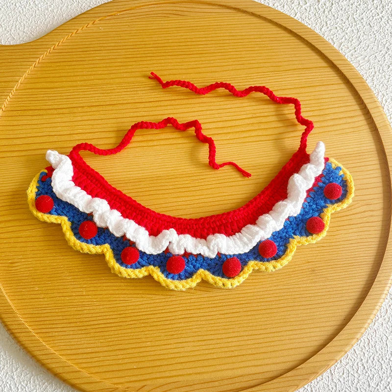 Handmade Fairy Tale Princess Bib (Pom-Poms) | Artisan Knit Pet Collar