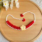 Red Crochet Flower Pet Collar flat