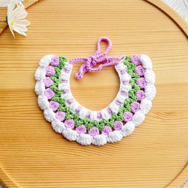 Handmade Purple Tulip Pet Bib | Artisan Knit Flower Collar