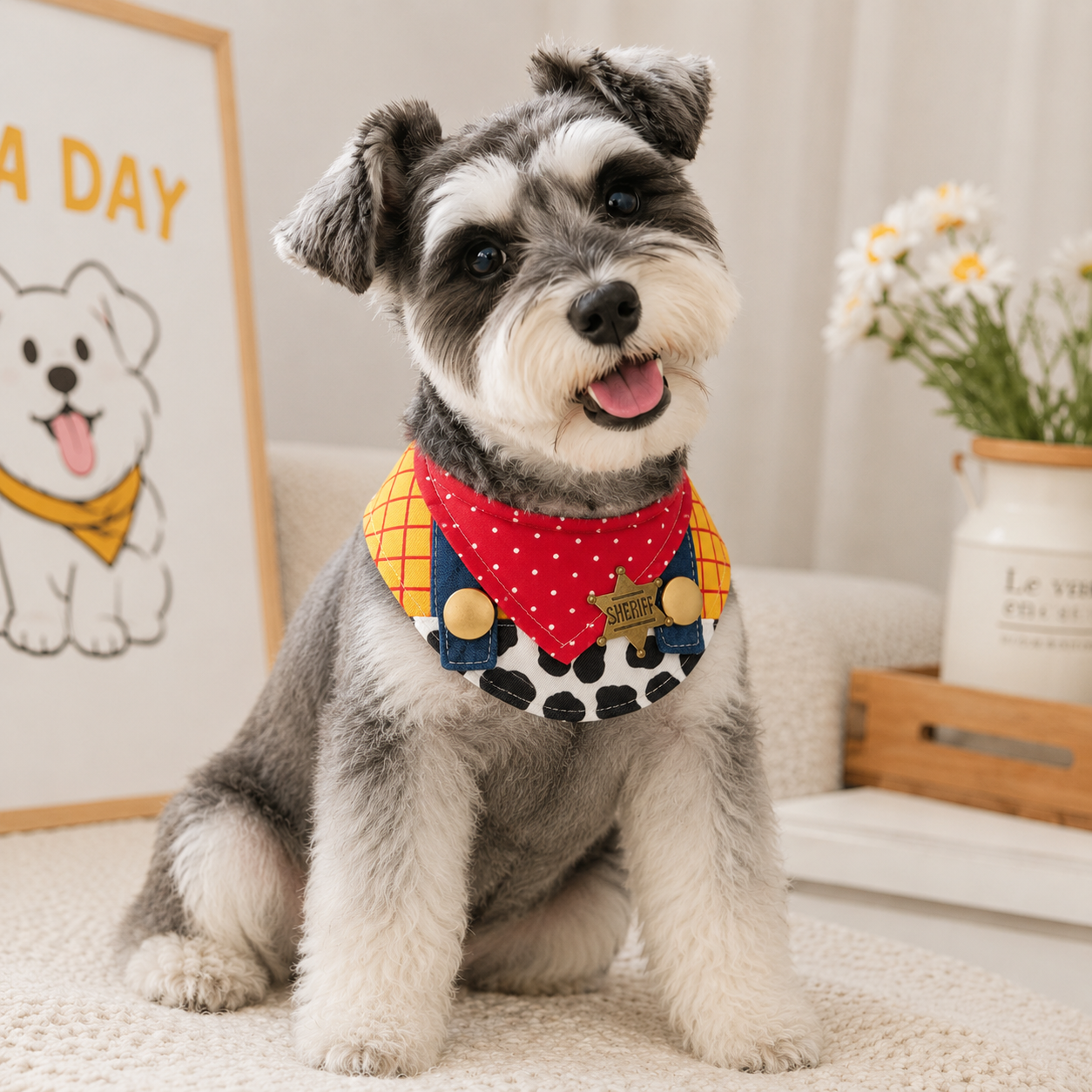 Western Cowboy Sheriff Pet Costume Collar | Artisan Style Toy Story 5 Inspired Photo Prop