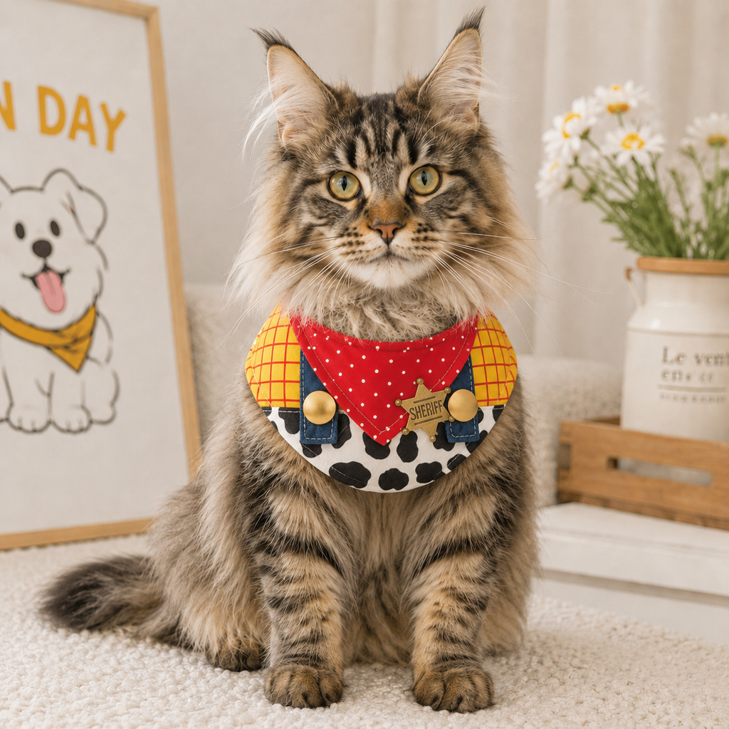 Western Cowboy Sheriff Pet Costume Collar | Artisan Style Toy Story 5 Inspired Photo Prop